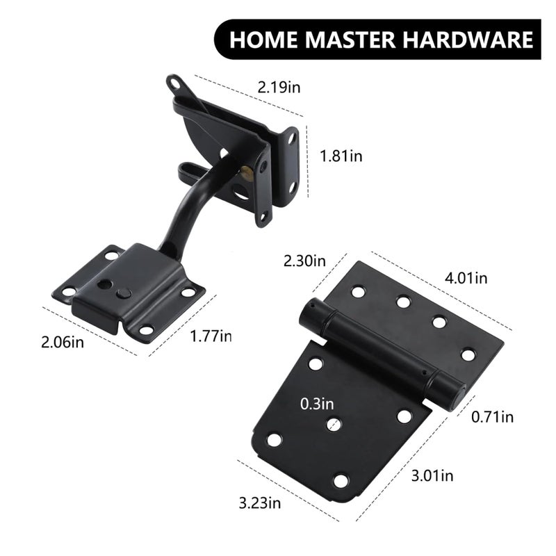 HOME MASTER HARDWARE Self-Closing Gate Kit Black - 3.5 in Spring Tee Hinges 2 Pack + Self-Adjusting Gate Latch 1 Pack - Image 5